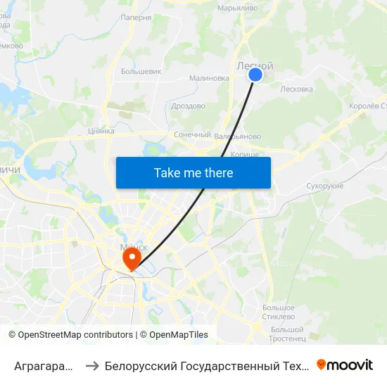 Аграгарадок Лясны to Белорусский Государственный Технологический Университет map