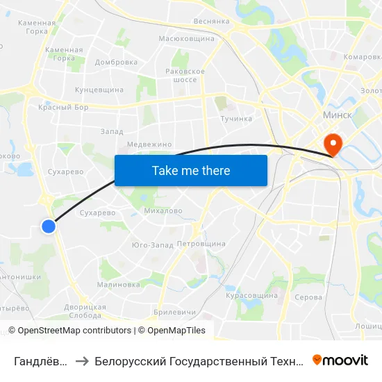Гандлёвы Цэнтр to Белорусский Государственный Технологический Университет map