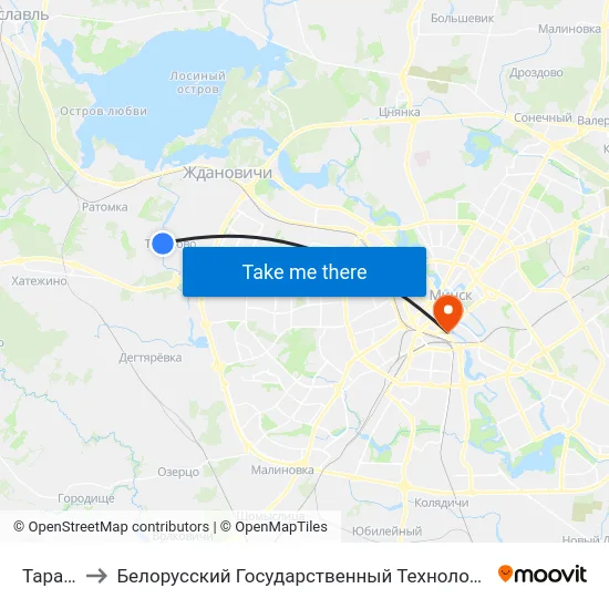 Тарасава to Белорусский Государственный Технологический Университет map