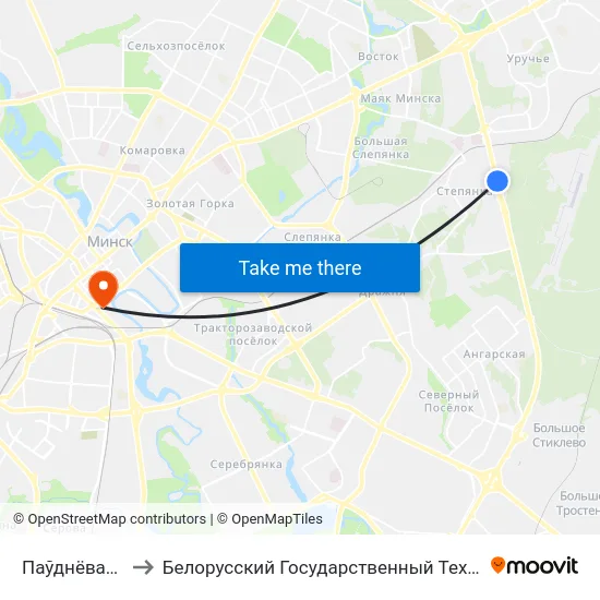 Паўднёвая (Южная) to Белорусский Государственный Технологический Университет map