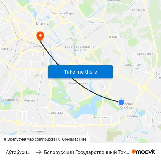Аўтобусны Парк №6 to Белорусский Государственный Технологический Университет map