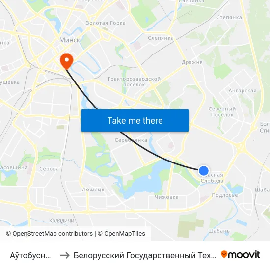 Аўтобусны Парк №6 to Белорусский Государственный Технологический Университет map