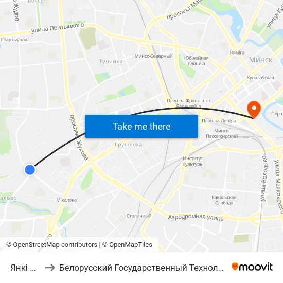 Янкі Брыля to Белорусский Государственный Технологический Университет map