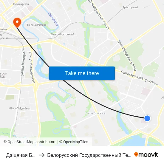 Дзіцячая Бальніца №4 to Белорусский Государственный Технологический Университет map