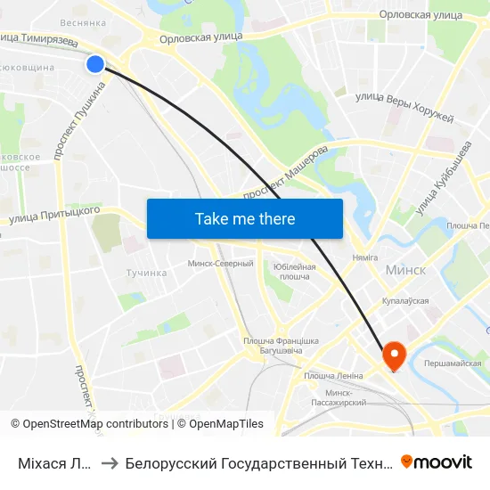 Міхася Лынькова to Белорусский Государственный Технологический Университет map