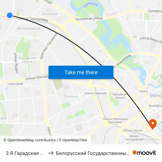 2-Я Гарадская Дзіцячая Бальніца to Белорусский Государственный Технологический Университет map