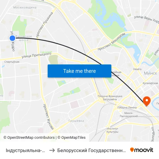 Індустрыяльна-Педагагічны Каледж to Белорусский Государственный Технологический Университет map