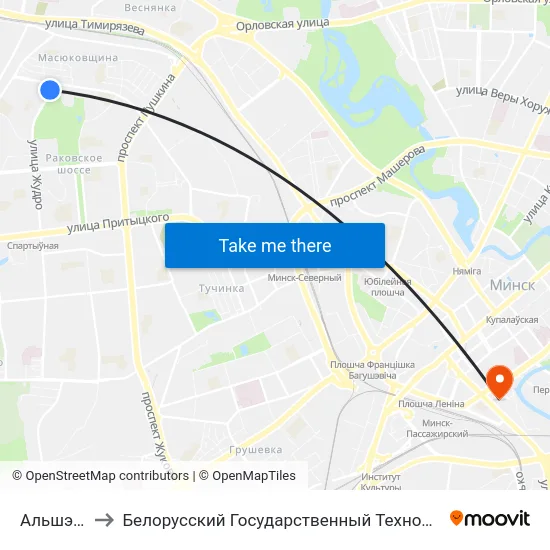 Альшэўскага to Белорусский Государственный Технологический Университет map