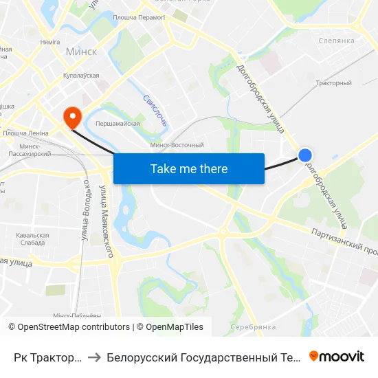 Рк Тракторный Завод to Белорусский Государственный Технологический Университет map