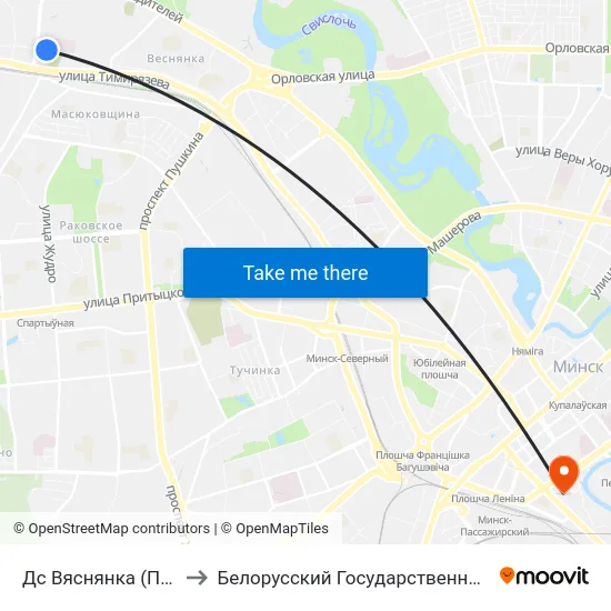 Дс Вяснянка (Пасадка Пасажыраў) to Белорусский Государственный Технологический Университет map