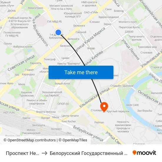 Проспект Независимости to Белорусский Государственный Технологический Университет map