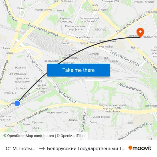 Ст.М. Інстытут Культуры to Белорусский Государственный Технологический Университет map