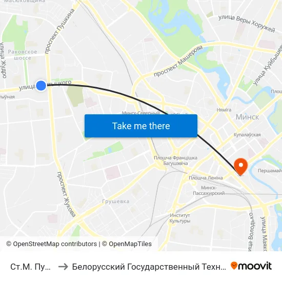 Ст.М. Пушкінская to Белорусский Государственный Технологический Университет map