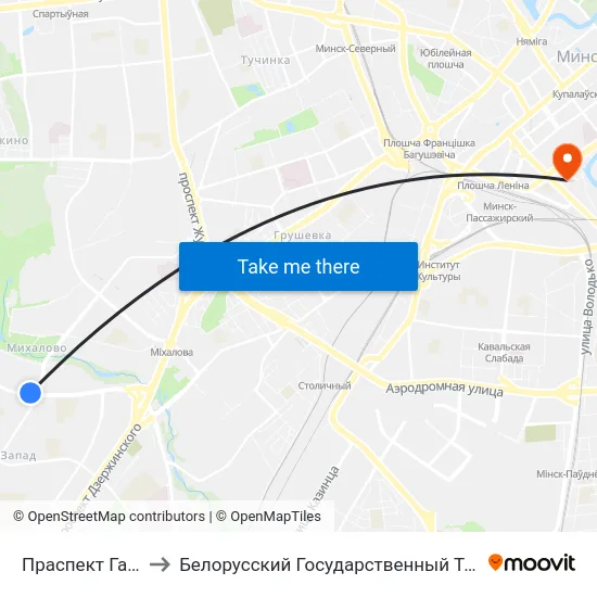 Праспект Газеты Звязда to Белорусский Государственный Технологический Университет map