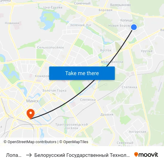 Лопатина 7 to Белорусский Государственный Технологический Университет map