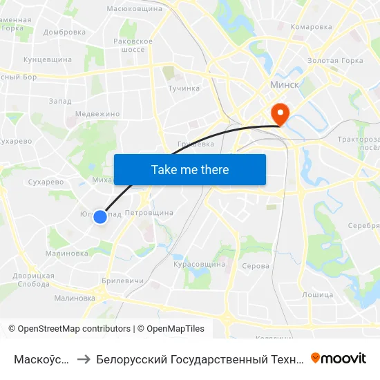 Маскоўскі Рынак to Белорусский Государственный Технологический Университет map