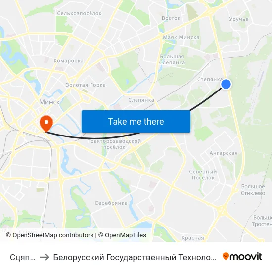 Сцяпянка to Белорусский Государственный Технологический Университет map