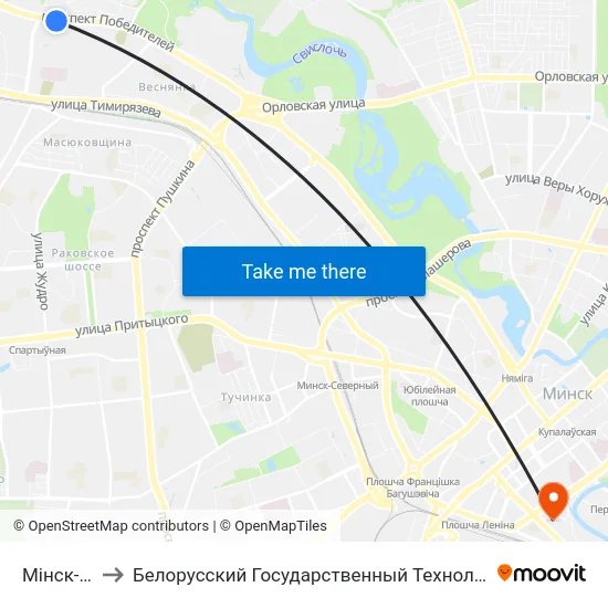 Мінск-Арэна to Белорусский Государственный Технологический Университет map