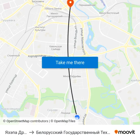 Язэпа Драздовіча to Белорусский Государственный Технологический Университет map