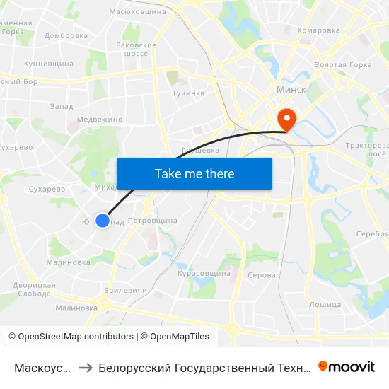 Маскоўскі Рынак to Белорусский Государственный Технологический Университет map