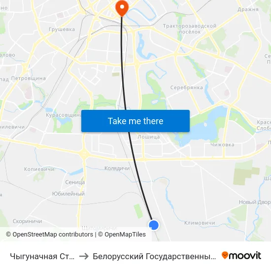Чыгуначная Станцыя Калядзічы to Белорусский Государственный Технологический Университет map