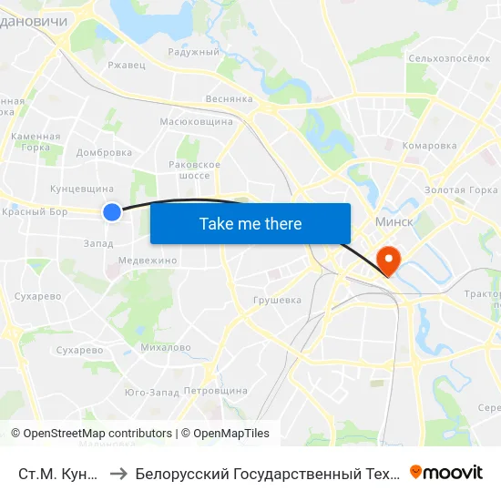 Ст.М. Кунцаўшчына to Белорусский Государственный Технологический Университет map