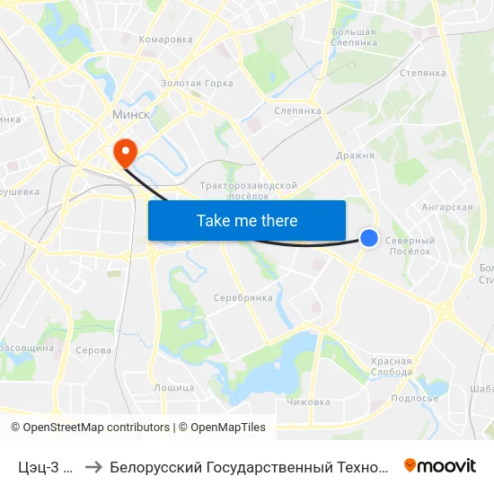 Цэц-3 (Тэц-3) to Белорусский Государственный Технологический Университет map