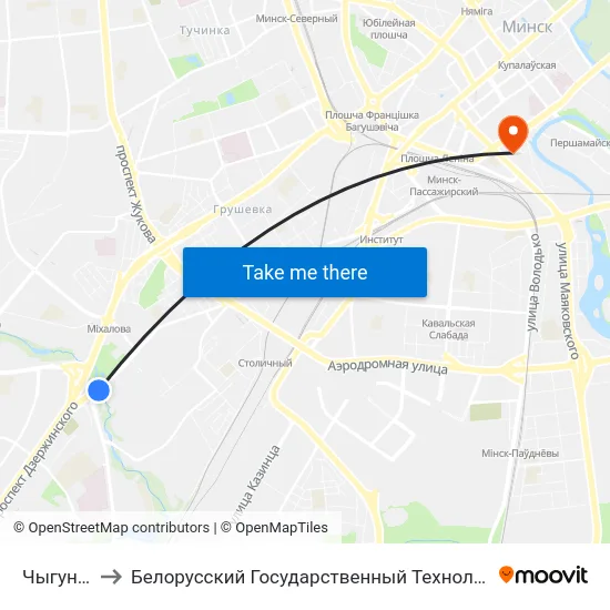 Чыгуначная to Белорусский Государственный Технологический Университет map