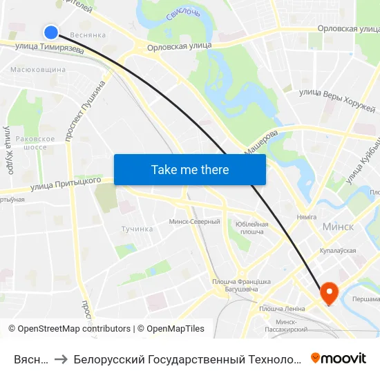 Вяснянка to Белорусский Государственный Технологический Университет map