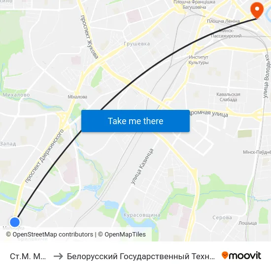 Ст.М. Малінаўка to Белорусский Государственный Технологический Университет map