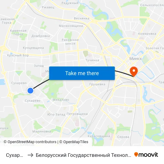 Сухараўская to Белорусский Государственный Технологический Университет map