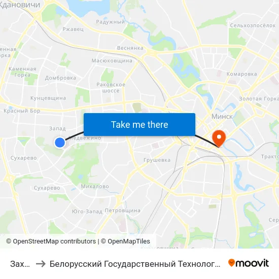Захад-4 to Белорусский Государственный Технологический Университет map