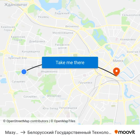 Мазурава to Белорусский Государственный Технологический Университет map