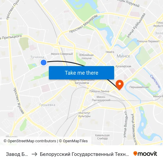 Завод Белпласт to Белорусский Государственный Технологический Университет map