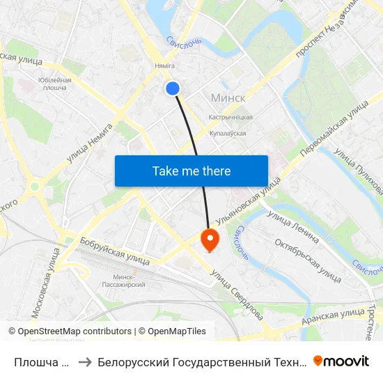 Плошча Свабоды to Белорусский Государственный Технологический Университет map
