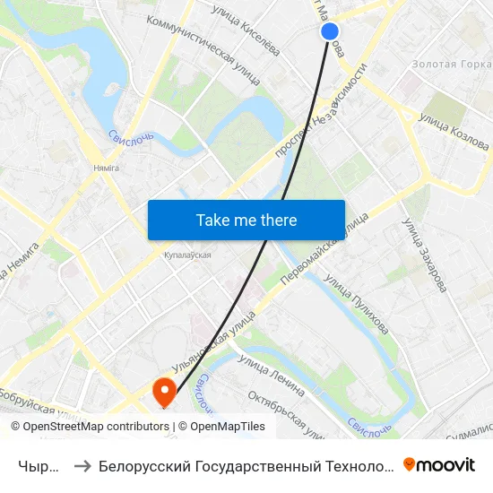 Чырвоная to Белорусский Государственный Технологический Университет map