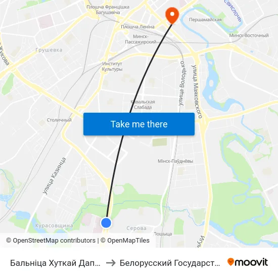 Бальніца Хуткай Дапамогі (Больница Скорой Помощи) to Белорусский Государственный Технологический Университет map