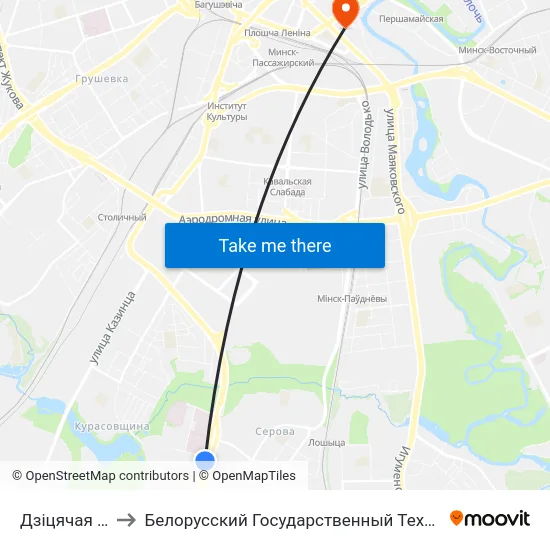 Дзіцячая Бальніца to Белорусский Государственный Технологический Университет map