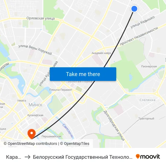 Караленкі to Белорусский Государственный Технологический Университет map