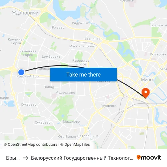 Брыкета to Белорусский Государственный Технологический Университет map