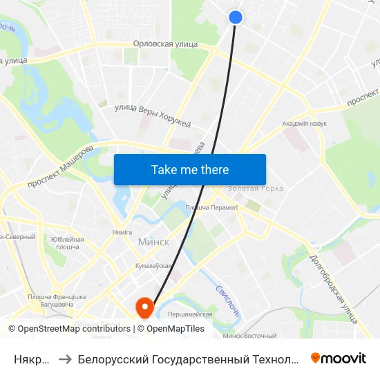 Някрасава to Белорусский Государственный Технологический Университет map
