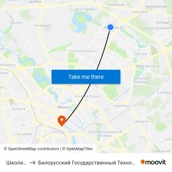 Школа №122 to Белорусский Государственный Технологический Университет map