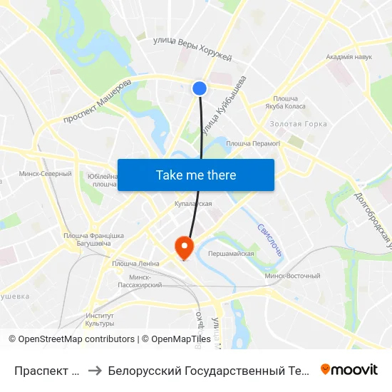 Праспект Машэрава to Белорусский Государственный Технологический Университет map