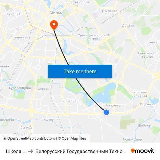 Школа №124 to Белорусский Государственный Технологический Университет map