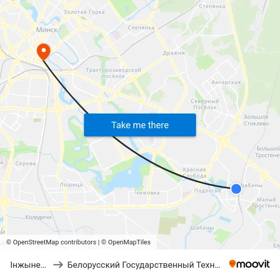 Інжынерная, 12 to Белорусский Государственный Технологический Университет map