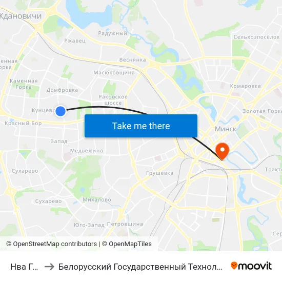 Нва Гранат to Белорусский Государственный Технологический Университет map