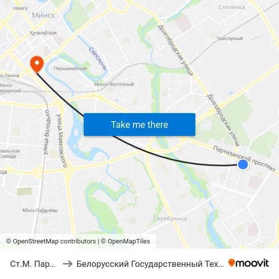 Ст.М. Партызанская to Белорусский Государственный Технологический Университет map
