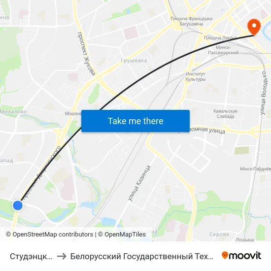 Студэнцкая Вёска to Белорусский Государственный Технологический Университет map