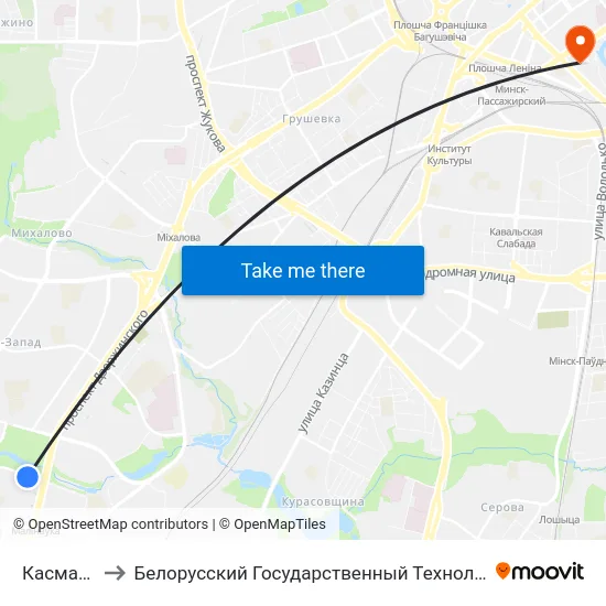 Касманаўтаў to Белорусский Государственный Технологический Университет map