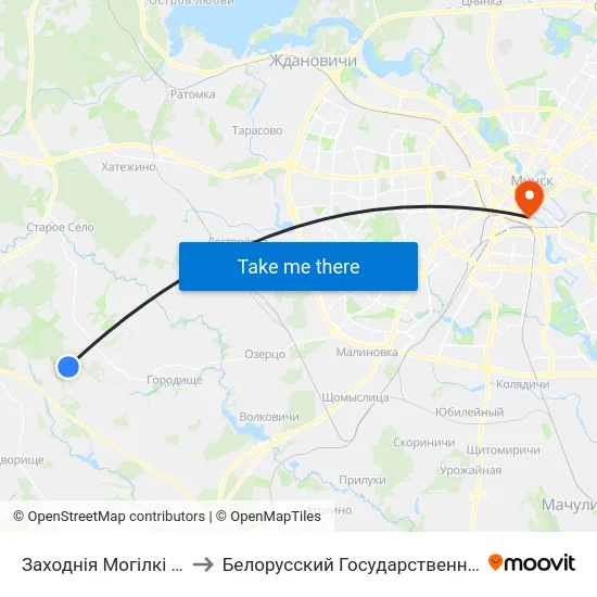 Заходнія Могілкі (Западное Кладбище) to Белорусский Государственный Технологический Университет map